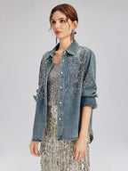 Hand-Beaded Embroidered Denim Shirt