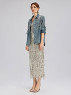 Hand-Beaded Embroidered Denim Shirt