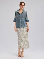 Hand-Beaded Embroidered Denim Shirt