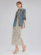 Hand-Beaded Embroidered Denim Shirt
