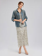 Hand-Beaded Embroidered Denim Shirt