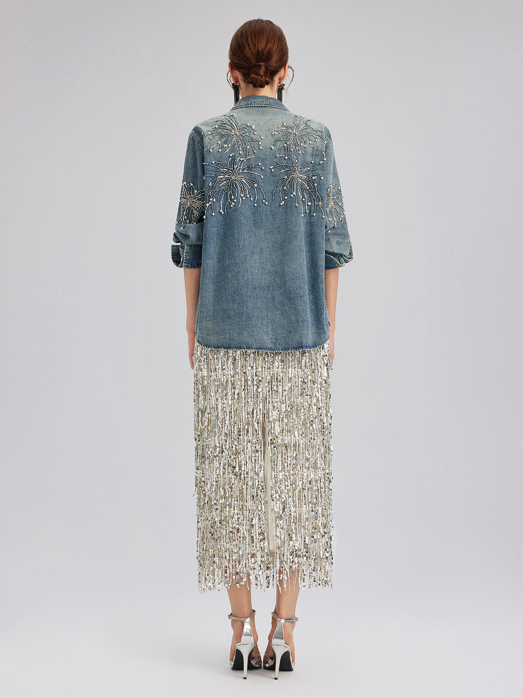 Hand-Beaded Embroidered Denim Shirt